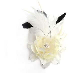 PURFUN Women Girls Chic Feather Mesh Flower Fascinator Bridal Bridesmaid Wedding Evening Hat Headpiece Brooch Breastpin