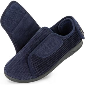 HomeTop Women's Comfy Corded Velveteen Adjustable Wide Fit Shoes Hook And Loop Memory Foam Closed-back Diabetic Swollen Feet Slippers