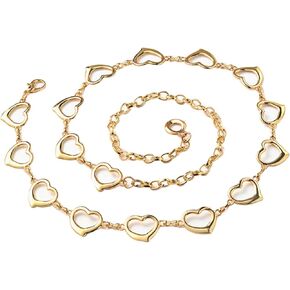 LABANCA Womens Metal Chain Dress Belt Hollow Out Leaf Bead Pendant Sweater Belt Decorated Skinny Waist Belt
