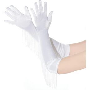 Bskifnn Long Satin Gloves with Tassel 19.3" Elbow Gloves Stretchy 1920s Bridal Gloves for Costume Party Halloween