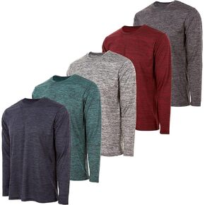 Essential Elements Mens Active T-Shirt - Quick-Dry Athletic Workout Training Crew Neck Long Sleeve Top 5 Pack