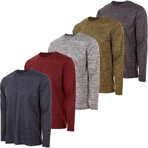 Essential Elements Mens Active T-Shirt - Quick-Dry Athletic Workout Training Crew Neck Long Sleeve Top 5 Pack in Saudi Arabia