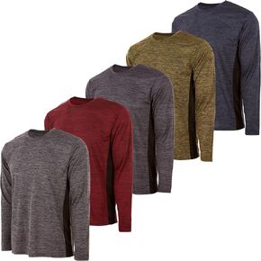 Essential Elements Mens Active T-Shirt - Quick-Dry Athletic Workout Training Crew Neck Long Sleeve Top 5 Pack in Saudi Arabia