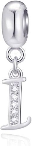 Alphabet Charm Letter Beads Solid 925 Sterling Silver with Cubic Stones, Complete A~Z Gift Options fit Pandora European Bracelets (M) in Saudi Arabia