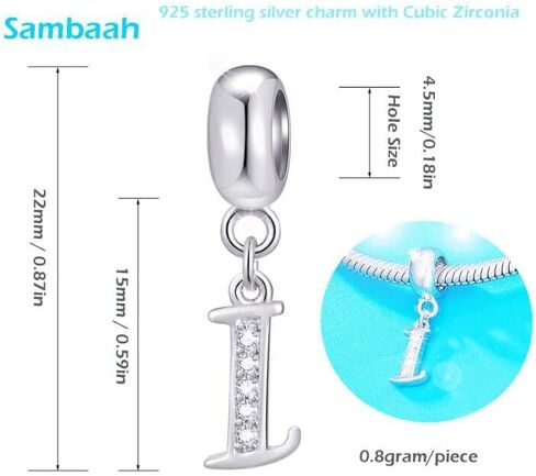 Alphabet Charm Letter Beads Solid 925 Sterling Silver with Cubic Stones, Complete A~Z Gift Options fit Pandora European Bracelets (M) in Saudi Arabia