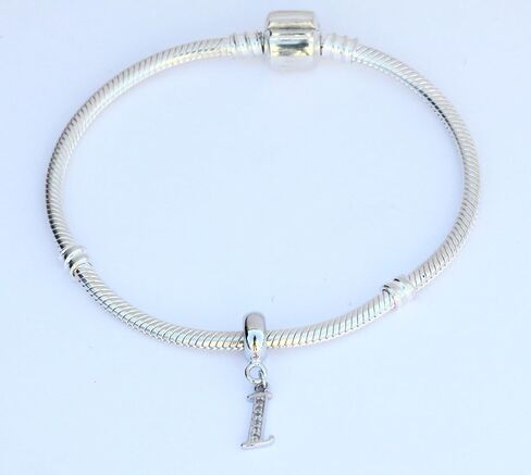 Alphabet Charm Letter Beads Solid 925 Sterling Silver with Cubic Stones, Complete A~Z Gift Options fit Pandora European Bracelets (M) in Saudi Arabia