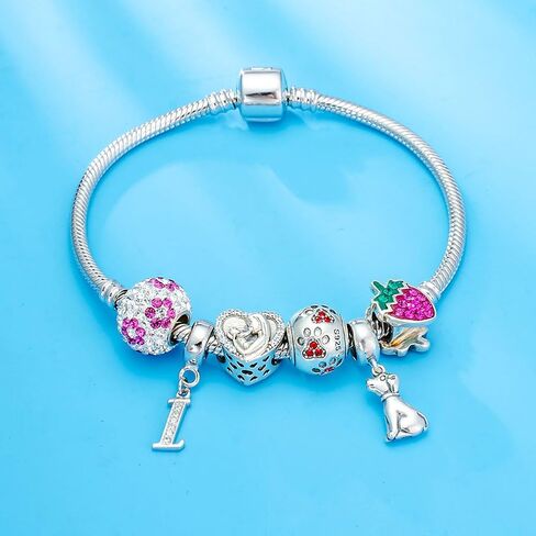 Alphabet Charm Letter Beads Solid 925 Sterling Silver with Cubic Stones, Complete A~Z Gift Options fit Pandora European Bracelets (M) in Saudi Arabia