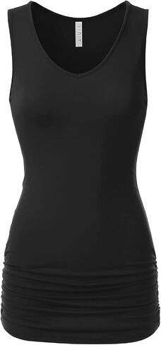 EIMIN Women's V-Neck Cami Sleeveless Stretch Comfy Shirring Tank Top (S-3XL) in Kuwait
