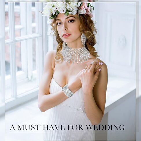 3 Pcs Women Crystal Jewelry Set Includes Bridal Wedding Rhinestone Choker Necklace Crystal Bracelets and Dangle Earrings in Saudi Arabia