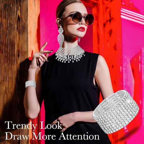 3 Pcs Women Crystal Jewelry Set Includes Bridal Wedding Rhinestone Choker Necklace Crystal Bracelets and Dangle Earrings in Saudi Arabia