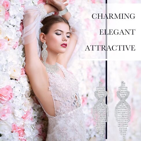 3 Pcs Women Crystal Jewelry Set Includes Bridal Wedding Rhinestone Choker Necklace Crystal Bracelets and Dangle Earrings in Saudi Arabia