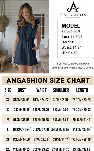 Angashion Womens Rompers 2023 Dressy Summer Casual Embroidery Lace Print One Piece Outfit Ruffle Shorts Jumpsuit in Kuwait