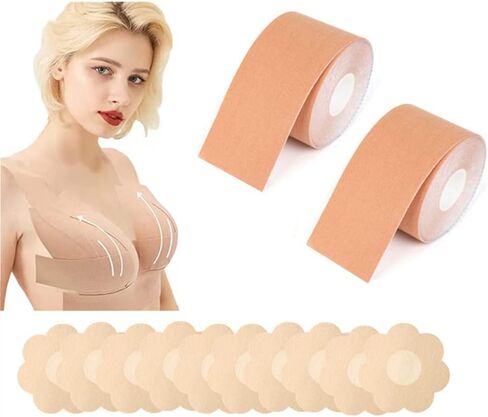 DLAIVOR Breast Tape, with 10Pcs Reusable Nipple Cover, Waterproof Adhesive push up tape Breathable Chest Support Tape in Kuwait