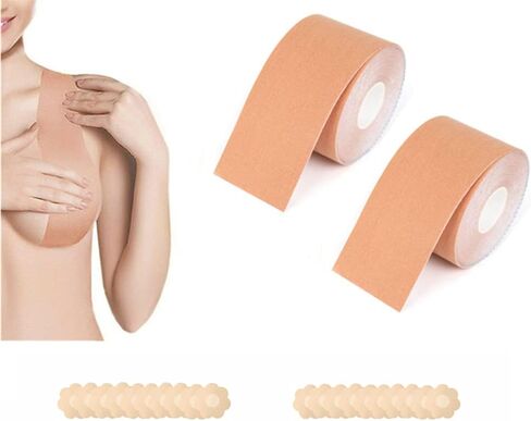 DLAIVOR Breast Tape, with 10Pcs Reusable Nipple Cover, Waterproof Adhesive push up tape Breathable Chest Support Tape in Kuwait