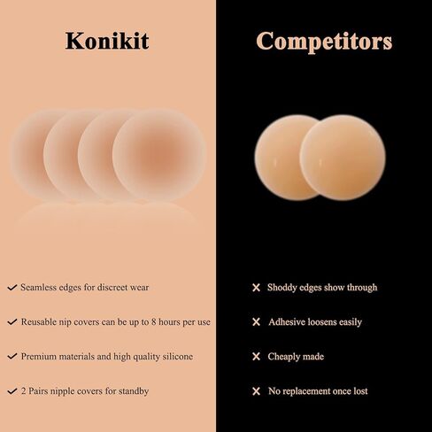 Konikit 2 أزواج أغطية الحلمات مع رفع للنساء قابلة لإعادة الاستخدام الحلمة منصات لاصقة فطائر اللحم غطاء الحلمة مع صندوق السفر in Kuwait