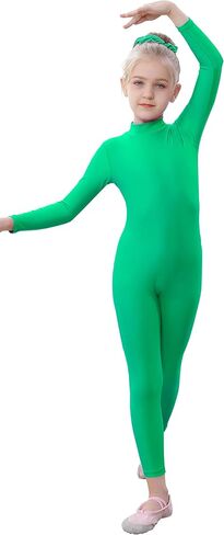 YgneeDom Kids Girls One Piece Spandex Unitards, Long Sleeve Turtleneck Unitard, Full Body Catsuit, Dance Leotard Costumes in Kuwait