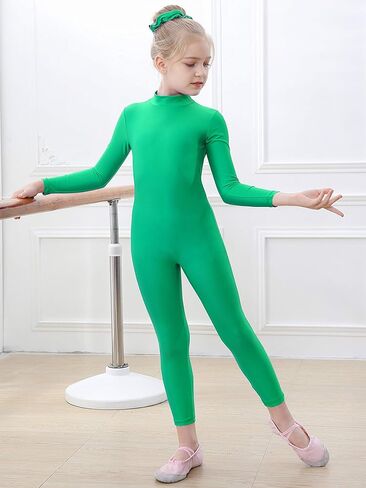 YgneeDom Kids Girls One Piece Spandex Unitards, Long Sleeve Turtleneck Unitard, Full Body Catsuit, Dance Leotard Costumes in Kuwait
