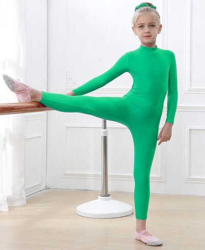 YgneeDom Kids Girls One Piece Spandex Unitards, Long Sleeve Turtleneck Unitard, Full Body Catsuit, Dance Leotard Costumes in Kuwait