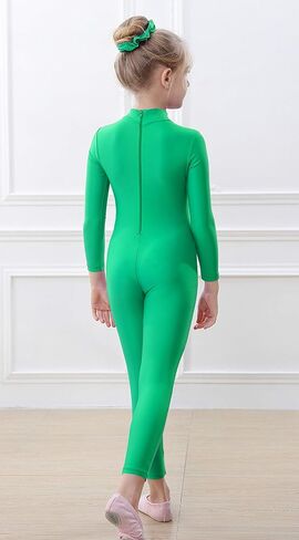 YgneeDom Kids Girls One Piece Spandex Unitards, Long Sleeve Turtleneck Unitard, Full Body Catsuit, Dance Leotard Costumes in Kuwait