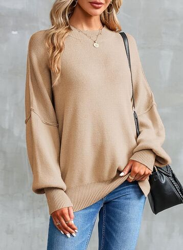 كنزات نسائية موضة 2023 من EVALESS بلوفر منسوج ومضلع بياقة واسعة وأكمام واسعة كبيرة الحجم in Kuwait