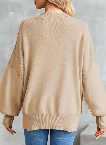 كنزات نسائية موضة 2023 من EVALESS بلوفر منسوج ومضلع بياقة واسعة وأكمام واسعة كبيرة الحجم in Kuwait