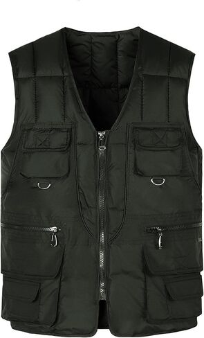 Lentta Men's Quilted Puffer Vest 10 Pockets V Neck Zip Up Lightweight Fishing Vest Jacket Multi Pockets in Saudi Arabia