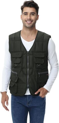 Lentta Men's Quilted Puffer Vest 10 Pockets V Neck Zip Up Lightweight Fishing Vest Jacket Multi Pockets in Saudi Arabia
