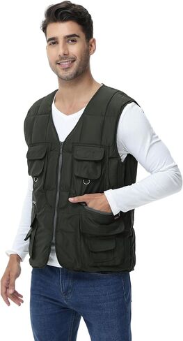 Lentta Men's Quilted Puffer Vest 10 Pockets V Neck Zip Up Lightweight Fishing Vest Jacket Multi Pockets in Saudi Arabia