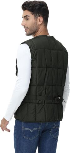 Lentta Men's Quilted Puffer Vest 10 Pockets V Neck Zip Up Lightweight Fishing Vest Jacket Multi Pockets in Saudi Arabia