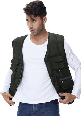 Lentta Men's Quilted Puffer Vest 10 Pockets V Neck Zip Up Lightweight Fishing Vest Jacket Multi Pockets in Saudi Arabia