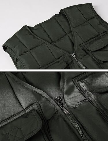 Lentta Men's Quilted Puffer Vest 10 Pockets V Neck Zip Up Lightweight Fishing Vest Jacket Multi Pockets in Saudi Arabia