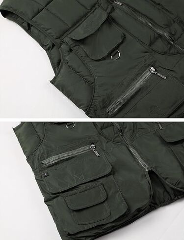Lentta Men's Quilted Puffer Vest 10 Pockets V Neck Zip Up Lightweight Fishing Vest Jacket Multi Pockets in Saudi Arabia