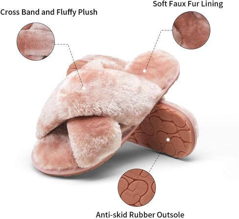 Vepose Women's Cross Band Slippers Soft Plush Furry Open Toe Fur Slides Fuzzy Fluffy Slip on House Shoes Indoor Outdoor Slippers in Kuwait