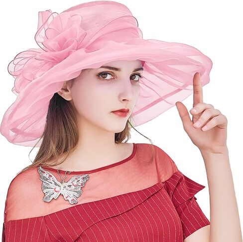 قبعات الأورجانزا النسائية المحببة، قبعة فاسيناتور لحفلات الشاي وحفلات الزفاف والكنيسة، قبعات شمسية ذات حافة واسعة مع زهرة in Kuwait