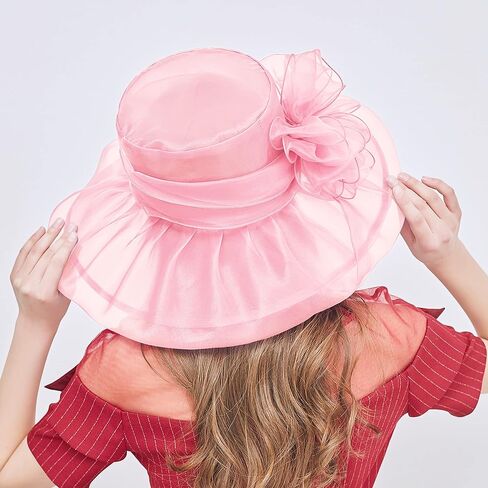 قبعات الأورجانزا النسائية المحببة، قبعة فاسيناتور لحفلات الشاي وحفلات الزفاف والكنيسة، قبعات شمسية ذات حافة واسعة مع زهرة in Kuwait