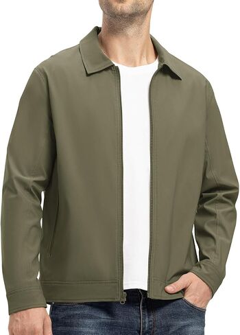 YSENTO Men's Light Jackets Lightweight Bomber Jackets Collared Work Golf Windbreakers with Zip Pockets in Kuwait