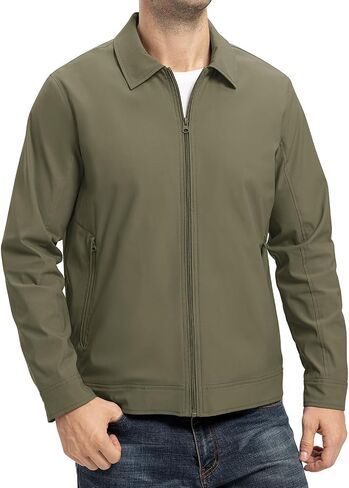 YSENTO Men's Light Jackets Lightweight Bomber Jackets Collared Work Golf Windbreakers with Zip Pockets in Kuwait