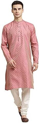 Sojanya (Since 1958, Men's Jacq Silk Self design Kurta & Off-White Churidar Pyjama Set in Kuwait