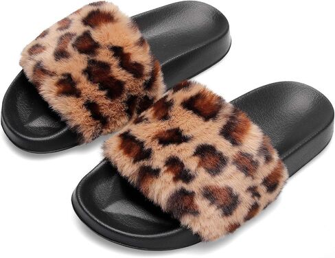 Slides for Women Womens Slippers Fur Fuzzy Fluffy for House Bedroom | Flat Slide Sandals Faux Fur Open Toe Arch Support Casual Indoor Outdoor Summer Winter in Kuwait