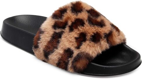 Slides for Women Womens Slippers Fur Fuzzy Fluffy for House Bedroom | Flat Slide Sandals Faux Fur Open Toe Arch Support Casual Indoor Outdoor Summer Winter in Kuwait
