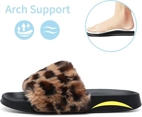 Slides for Women Womens Slippers Fur Fuzzy Fluffy for House Bedroom | Flat Slide Sandals Faux Fur Open Toe Arch Support Casual Indoor Outdoor Summer Winter in Kuwait