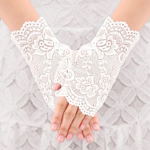 Women Short Lace Gloves Fingerless Floral Gloves Bridal Wedding Gloves Tea Party Gloves for Opera Evening Dinner Party in Saudi Arabia