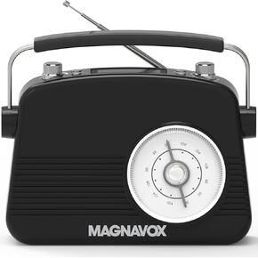 ساعة منبه مزدوجة من Magnavox Retro وراديو FM - تقنية بلوتوث اللاسلكية، شاشة LCD، مؤقت للغفوة والنوم - مثالية للمنزل وغرفة النوم والمكتب (أحمر)