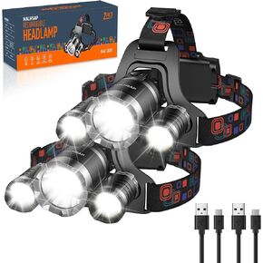 HALHSAP 2 Pack Rechargeable Headlamp, Bright with 3 Powerful LED Headlights, 90°Adjustable and Lightweight, 4+2 Modes USB Waterproof Head Lamp for Outdoor Camping Hunting for Adults in Saudi Arabia