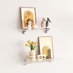 MEISHIDA Clear Acrylic Shelf, Set of 2 Invisible Wall Shelves Wall Mounted Display Shelf, Floating Shelves for Bathroom, Bedroom, Living Room, Kitchen, Office (15.7 Inch Set of 4)