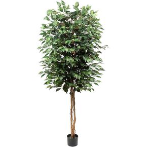 plant Artificial Ficus Tree 3ft in Cotton Pot Fake Silk Plant with Green White Leaves Natural Trunk for Indoor Outdoor Home Garden Decor, Green,white in Saudi Arabia