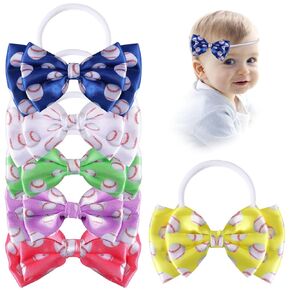 Soccer Headband for Girls with Bows,6 Pcs Elastic Nylon Hairbands Accessories for Infant Toddler Girl Kids,Soccer Gifts for Birthday,Sports Themed Party Supplies
