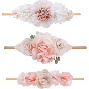 عصابة رأس على شكل زهرة من مليجريل للبنات، عصابات رأس مرنة للشعر على شكل زهور وأكسسوارات شعر على شكل تاج هدايا للأطفال حديثي الولادة 3 قطع in Kuwait
