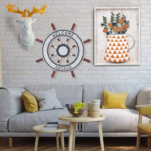 Asense Wall Hanging Art Wooden Anchor with Rope Nautical Themed Wall Decor Ornament Beach Theme Home Decoration, 9.8 x 12.2 in - Blue in Kuwait