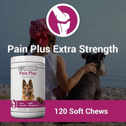 Vet Classics Pain Plus Extra Strength Health Supplement for Dogs - 120 Chewable Tablets in Saudi Arabia